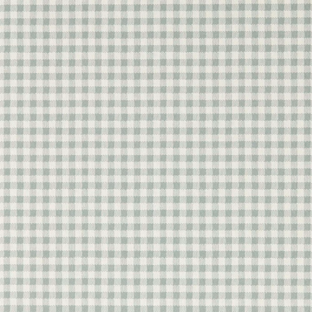 Pale duck-egg blue and cream small-check gingham wallpaper in a soft grid
