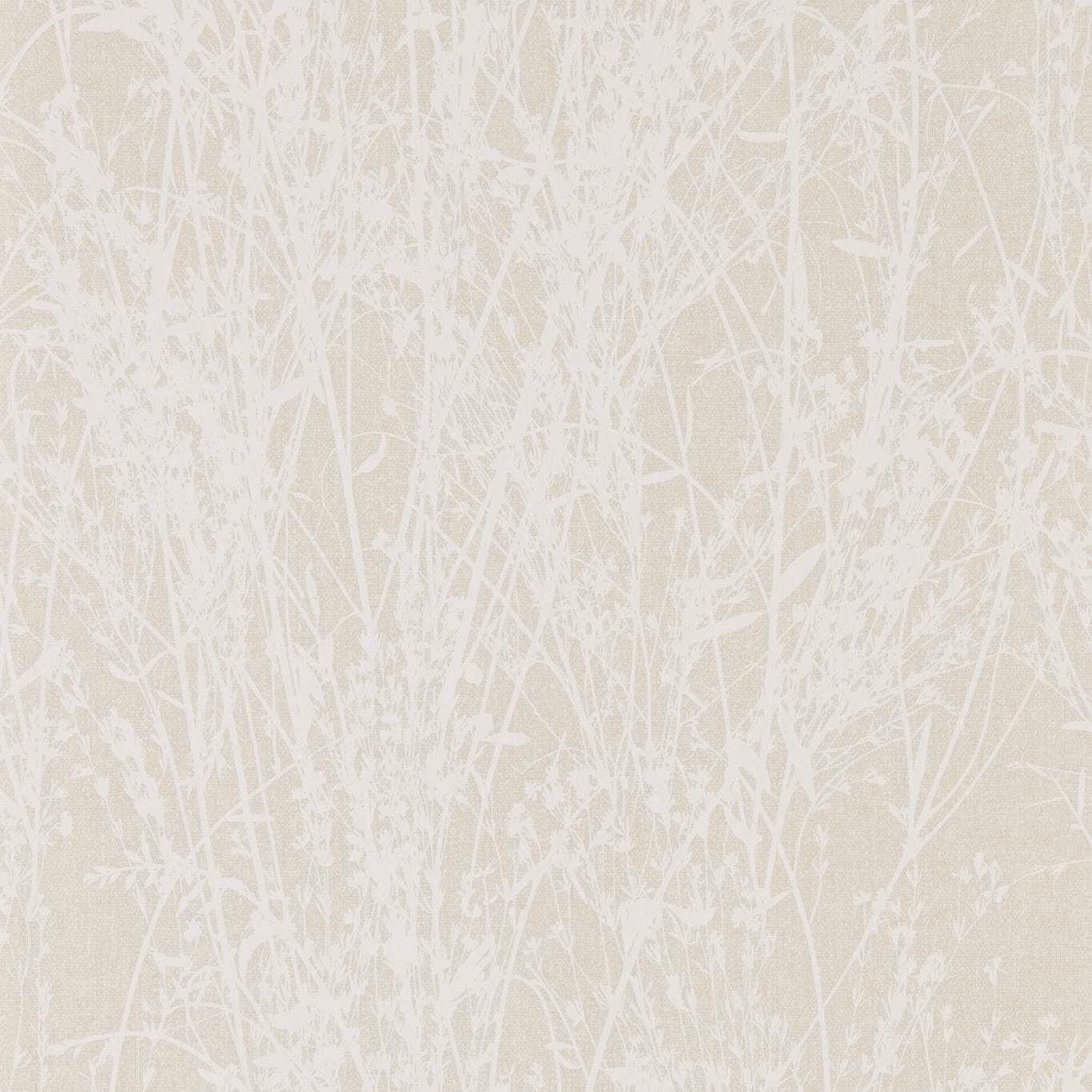 White woodland grasses and slender branches over a warm parchment cream wallpaper ground