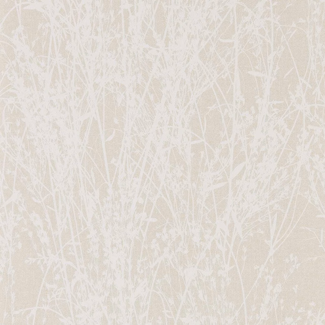 White woodland grasses and slender branches over a warm parchment cream wallpaper ground