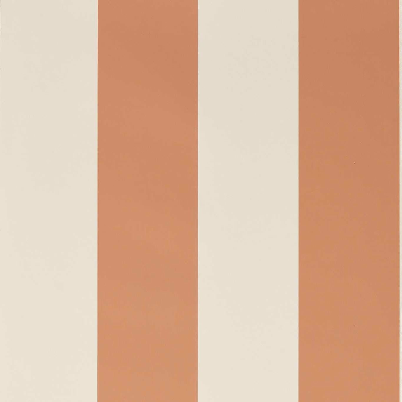 Warm sandstone terracotta and cream wallpaper with broad vertical stripes