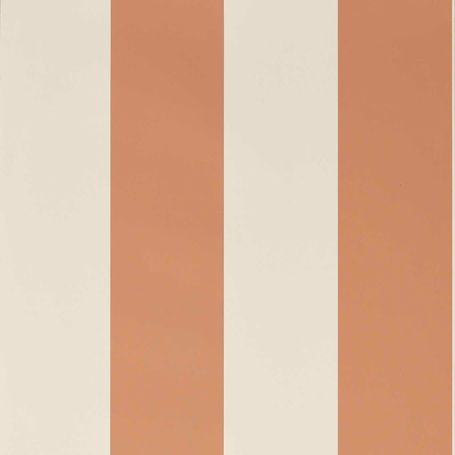 Warm sandstone terracotta and cream wallpaper with broad vertical stripes