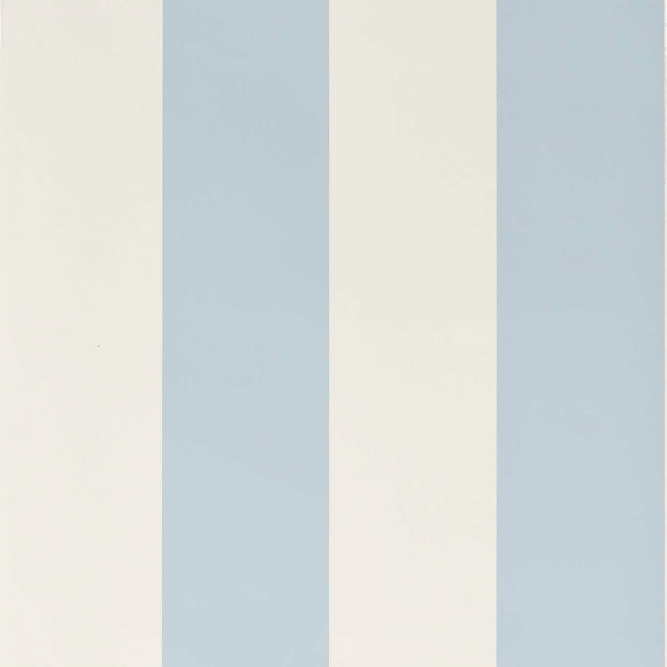 Pale Wedgwood blue and ivory wallpaper in broad vertical stripes