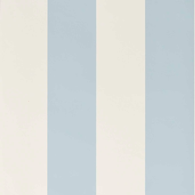 Pale Wedgwood blue and ivory wallpaper in broad vertical stripes