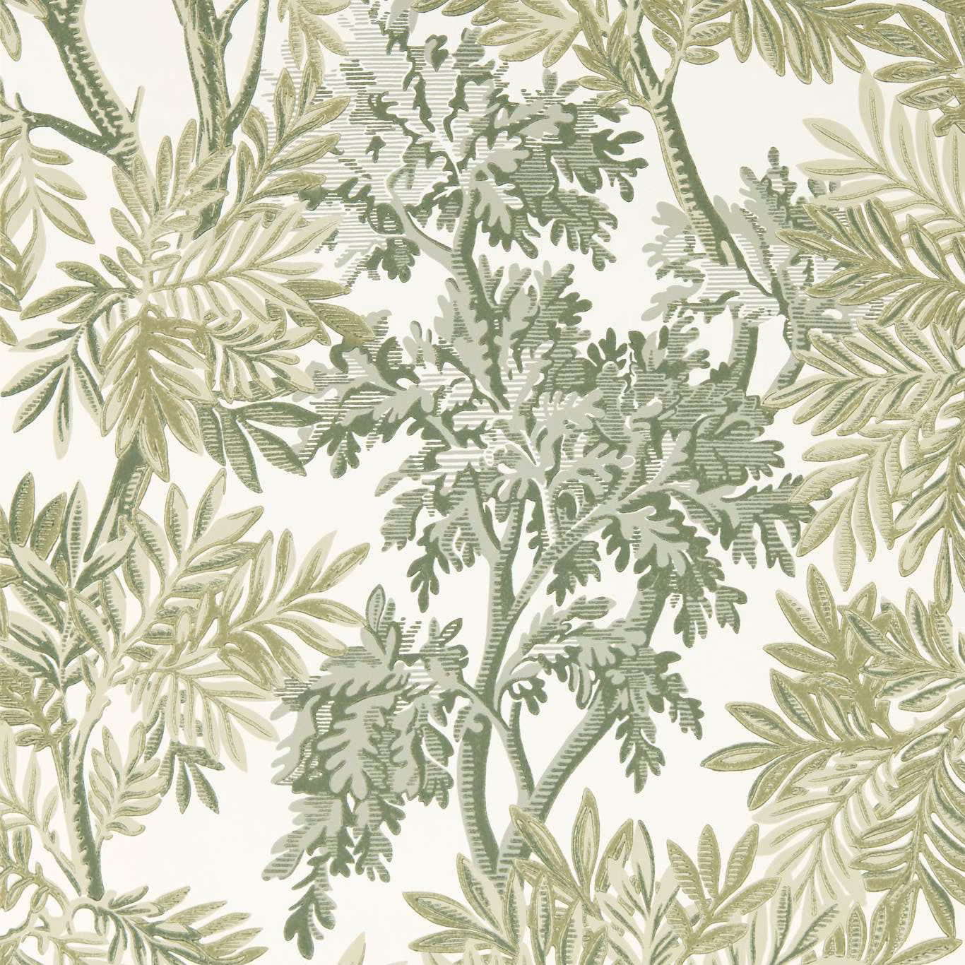 Forest and willow green leafy branches on a soft ivory ground