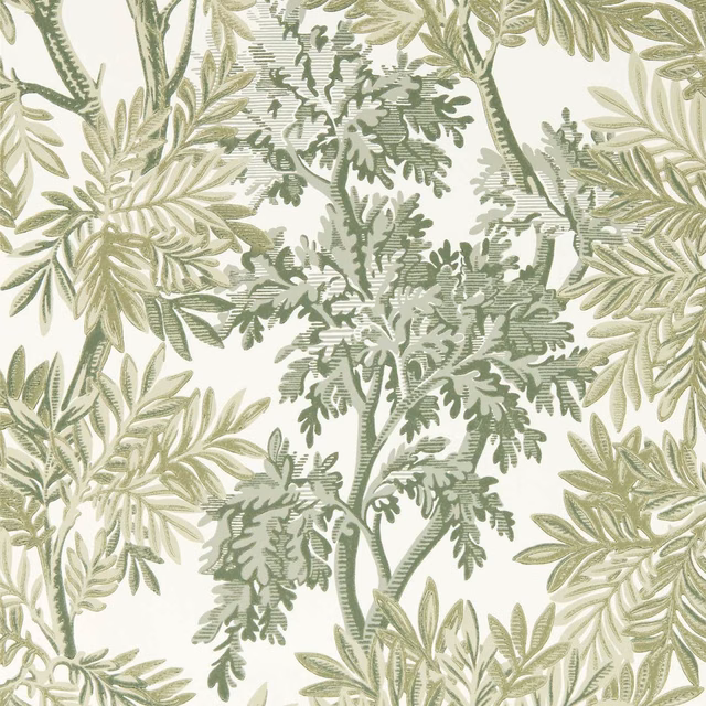 Forest and willow green leafy branches on a soft ivory ground
