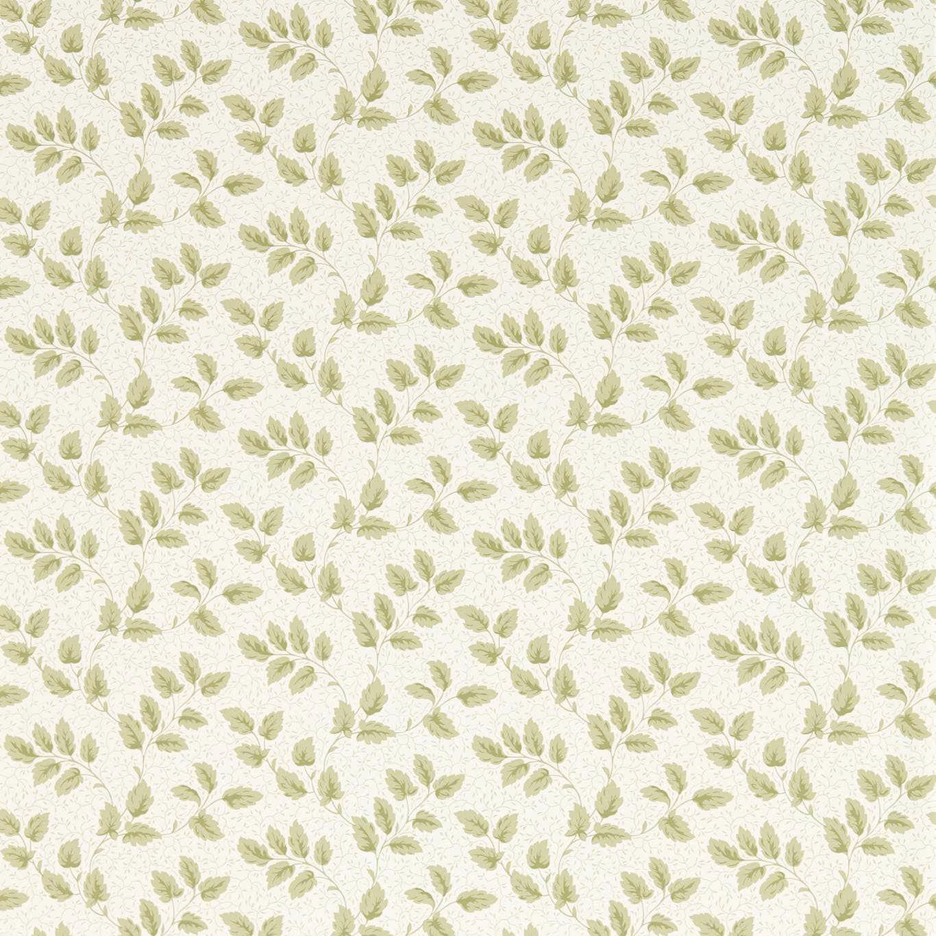 Warm cream wallpaper with small pale sage botanical sprigs and fine texture