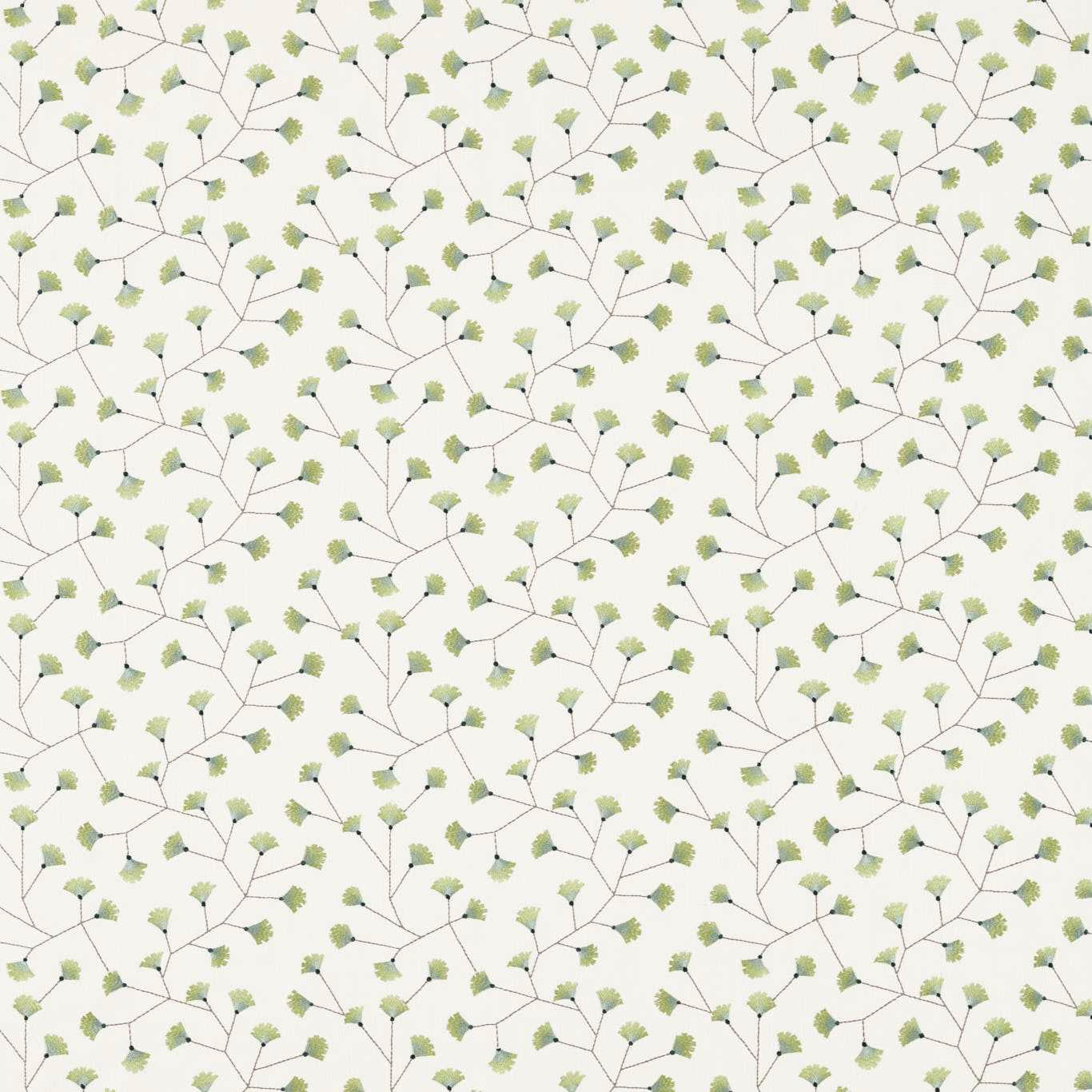 Ivory fabric with small sage ginkgo leaves and fine dark branching stems