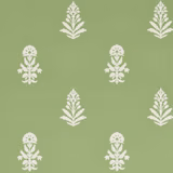 Muted botany green wallpaper with repeating ivory floral and leaf motifs