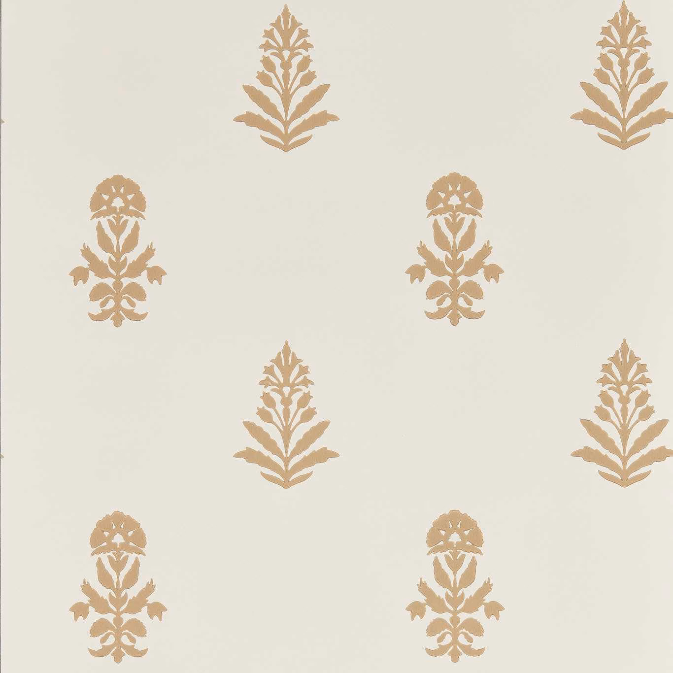Pale ivory wallpaper with alternating camel floral and leafy motifs