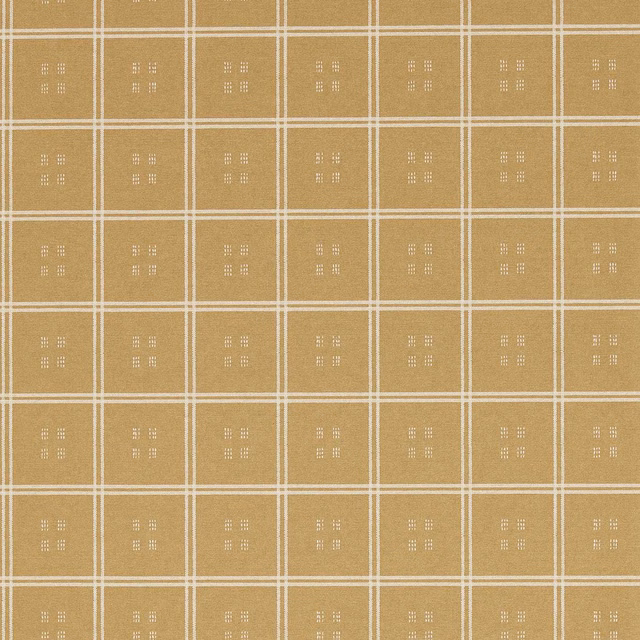 Warm clay wallpaper with cream checked grid and tiny dotted square motifs