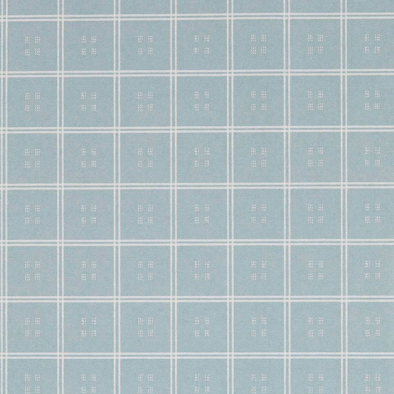 Pale porcelain blue-green wallpaper with white grid and tiny dotted square motifs