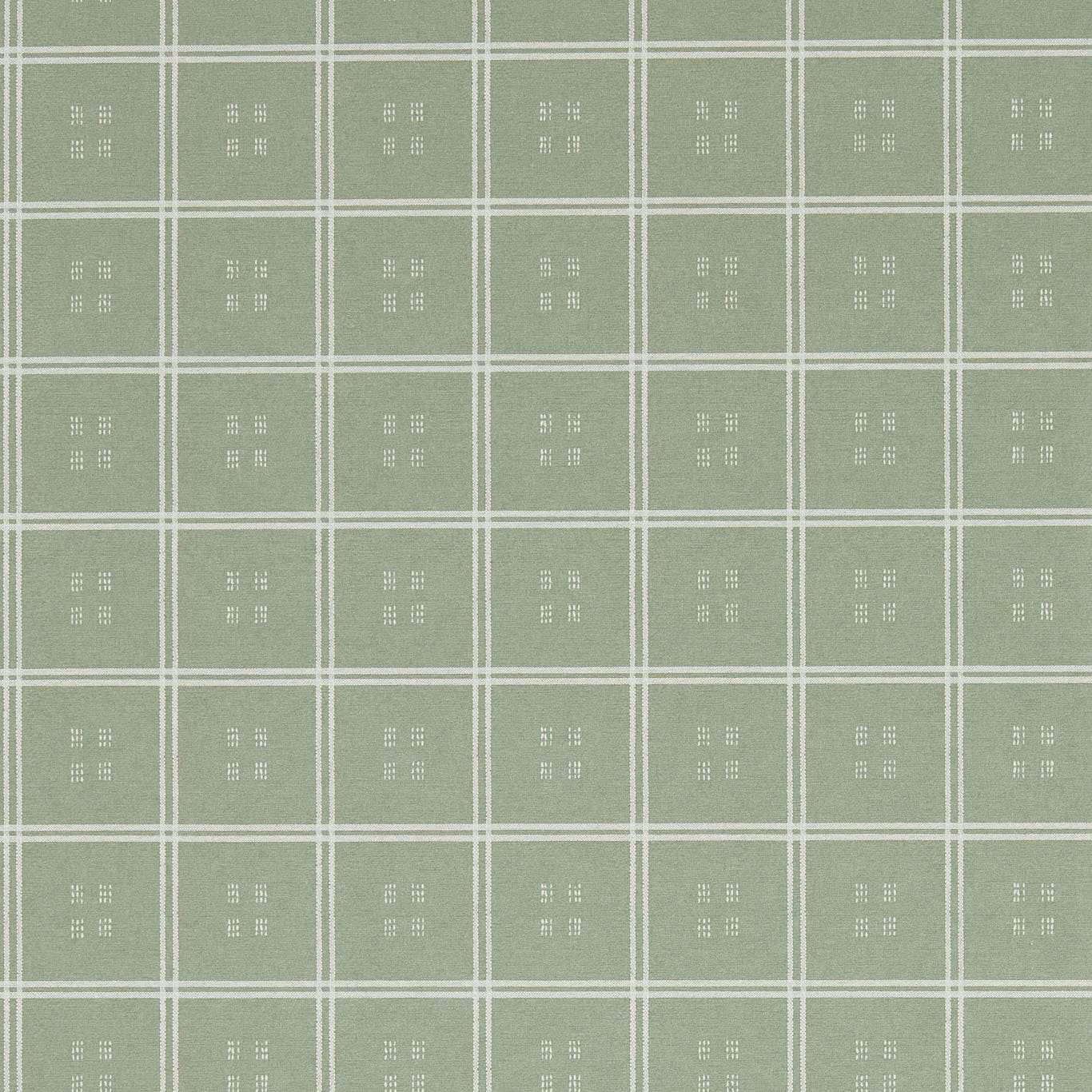 Muted seafoam wallpaper with white double grid lines and tiny dotted square motifs