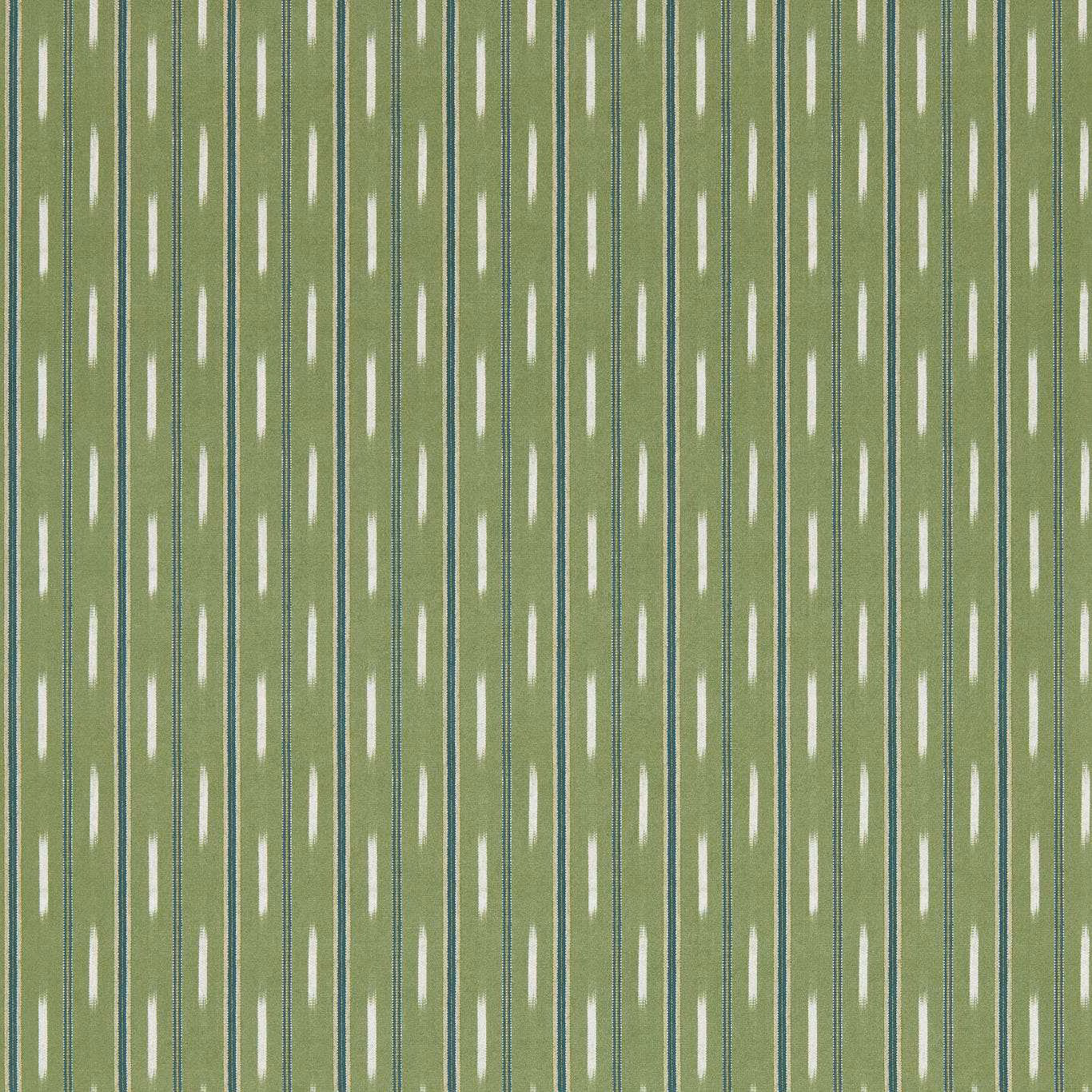 Muted avocado olive wallpaper with cream dashes and fine blue-grey vertical stripes