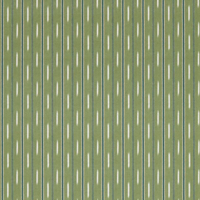 Muted avocado olive wallpaper with cream dashes and fine blue-grey vertical stripes