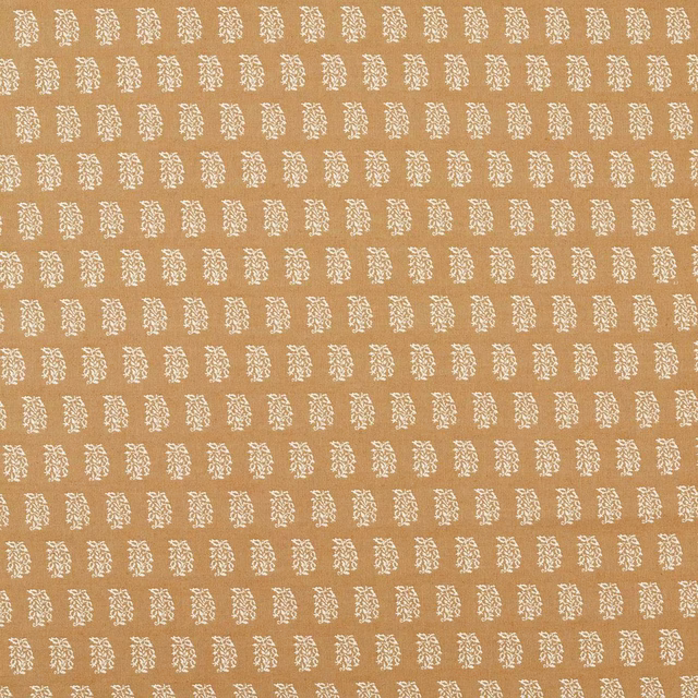 Turmeric-gold woven fabric with small cream repeating motif