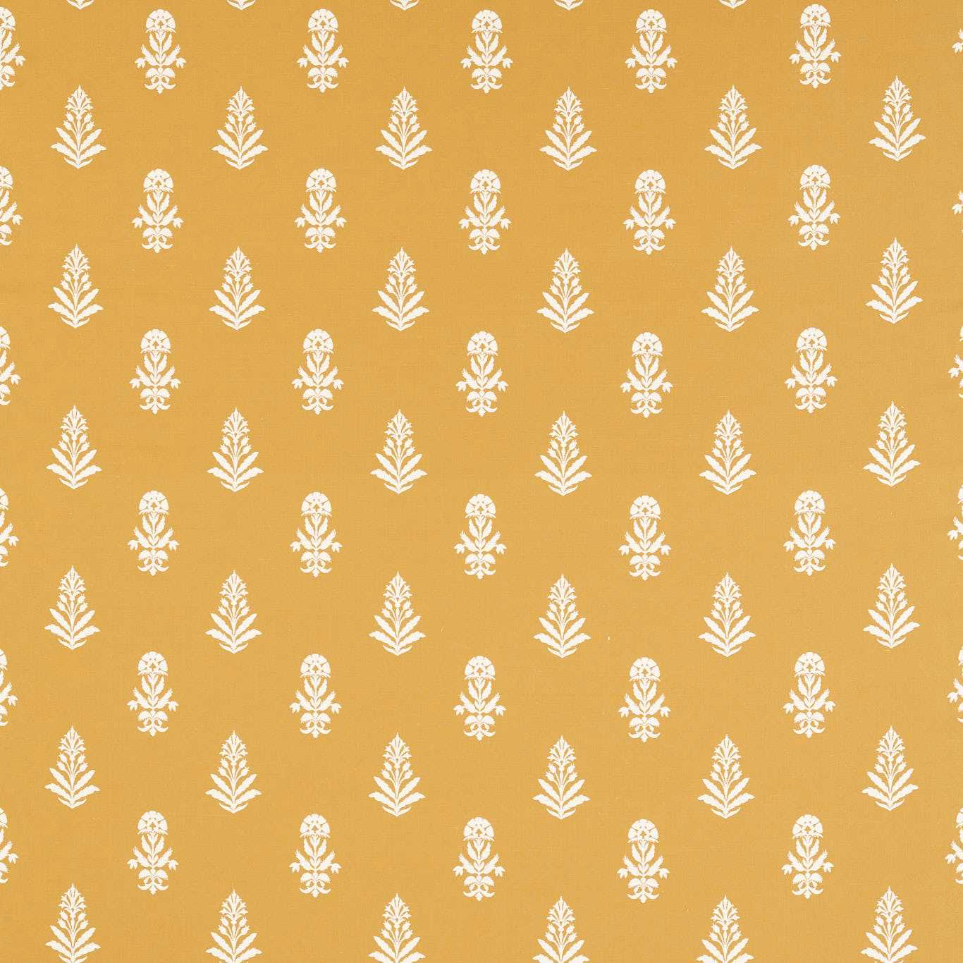 Turmeric gold woven fabric with small ivory damask motifs