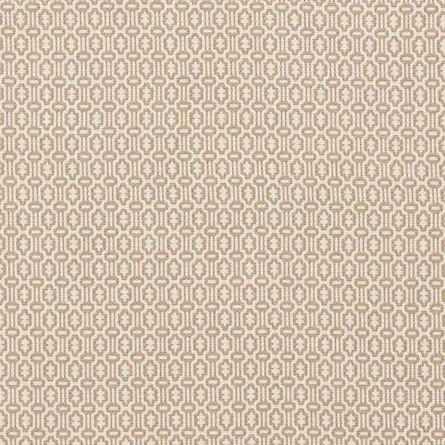 Close-up of Matmi Clay woven fabric with small geometric beige and clay motif