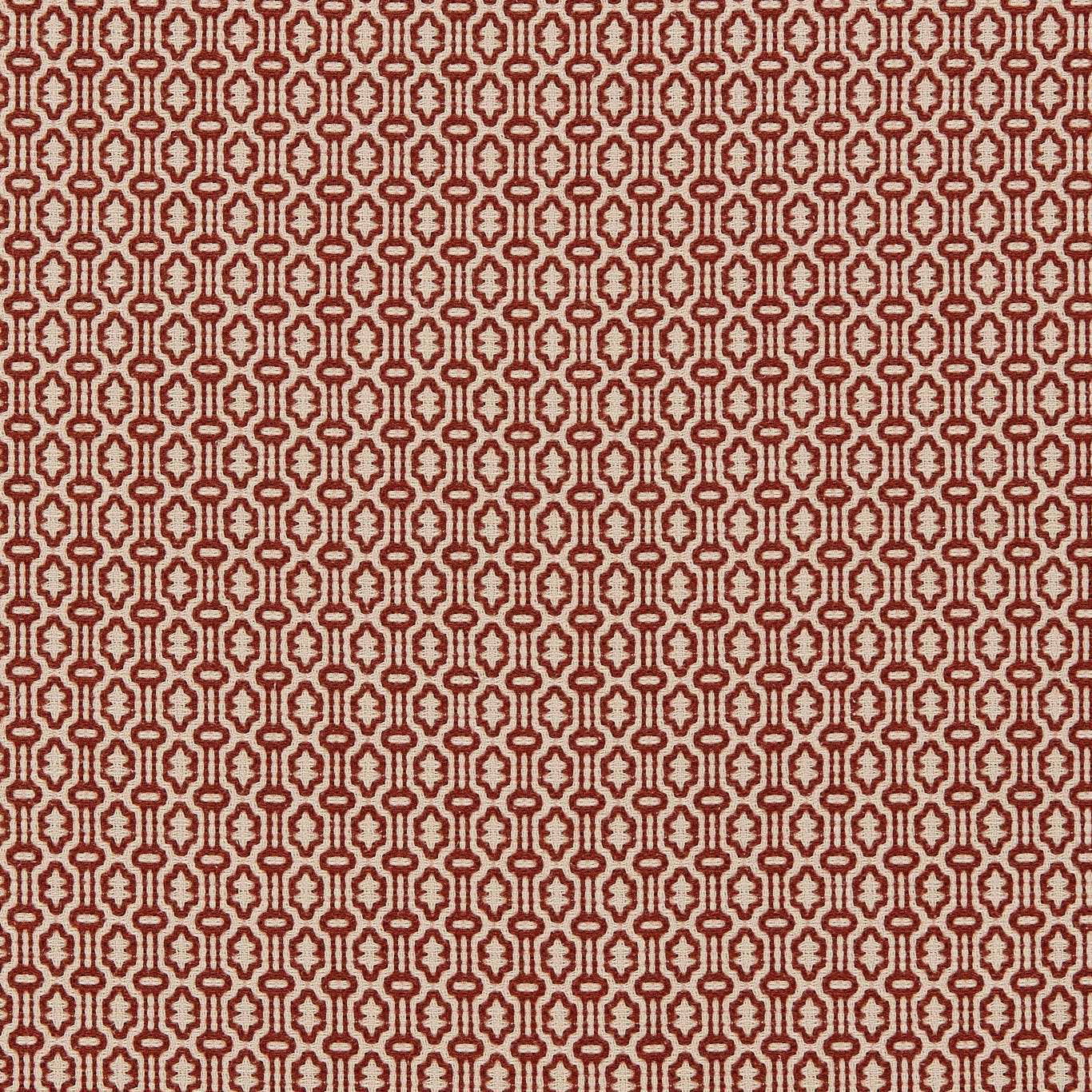 Close-up of a small geometric weave in muted terracotta red and beige