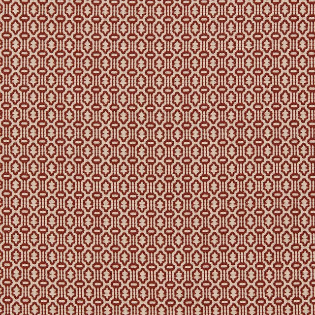 Close-up of a small geometric weave in muted terracotta red and beige
