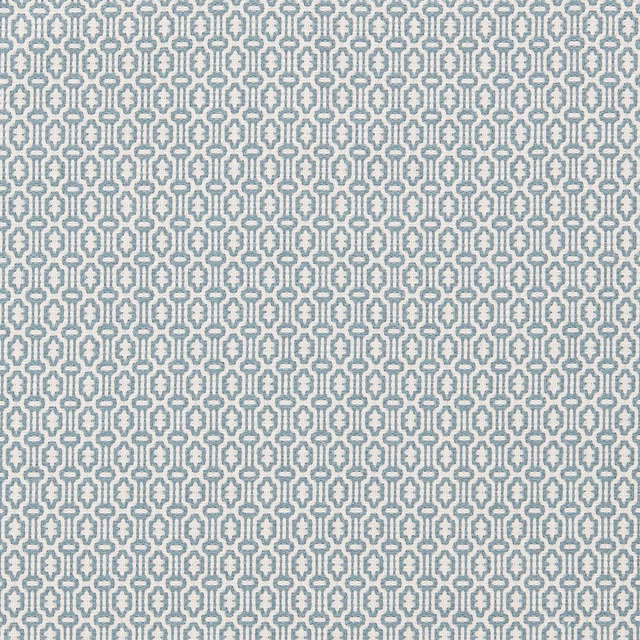 Pale seafoam blue geometric woven fabric with small repeating motif