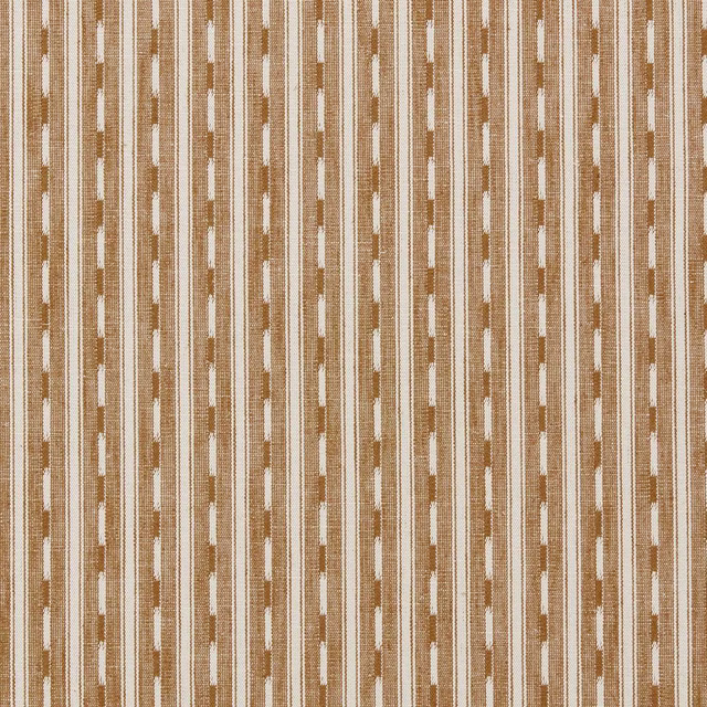 Warm gold and cream woven stripe fabric with small stepped blocks