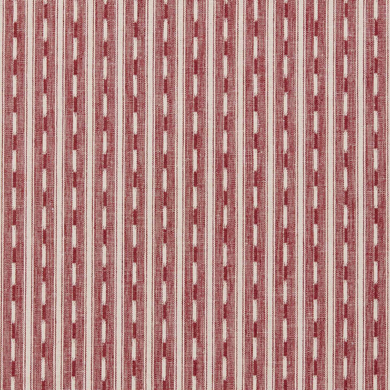 Vertical dusty berry red and cream woven stripe fabric with small dotted bands
