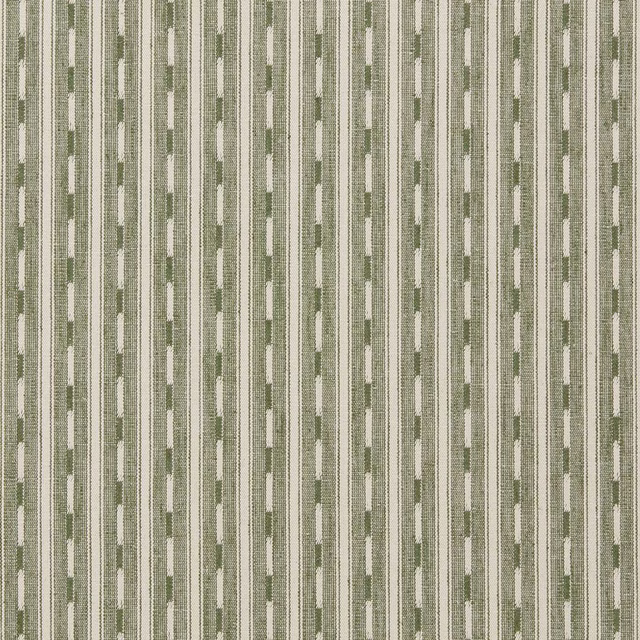 Close-up of sage green and cream vertical striped woven fabric