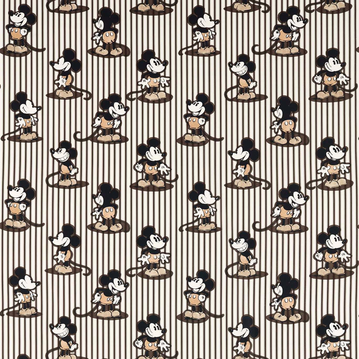 Cream fabric with black pinstripes and scattered Mickey Mouse figures