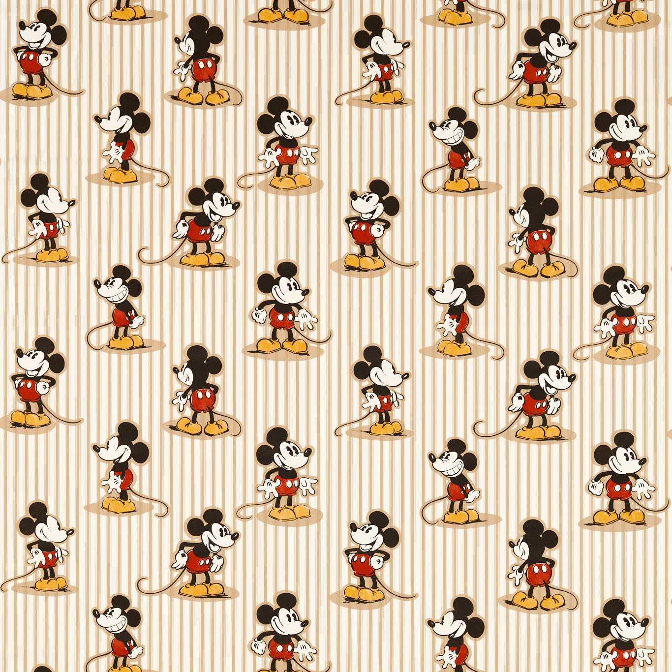 Cream and peanut vertical stripes with scattered Mickey Mouse figures