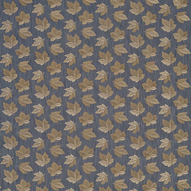Small woven leaf pattern in fig and copper on a smoky blue ground