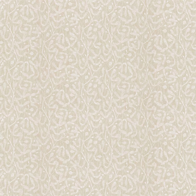 Pale ivory woven floral trail fabric with a softly textured linen look