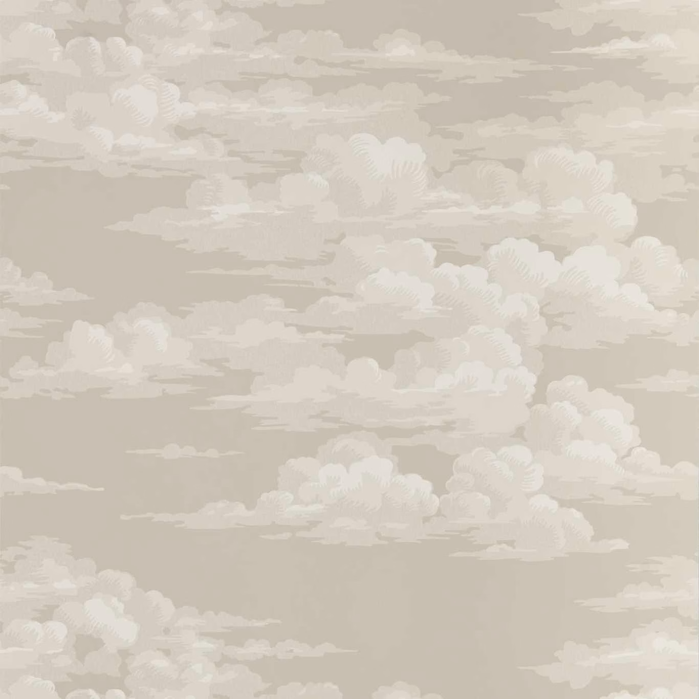 Pale greige wallpaper with layered ivory clouds and a soft painterly sky