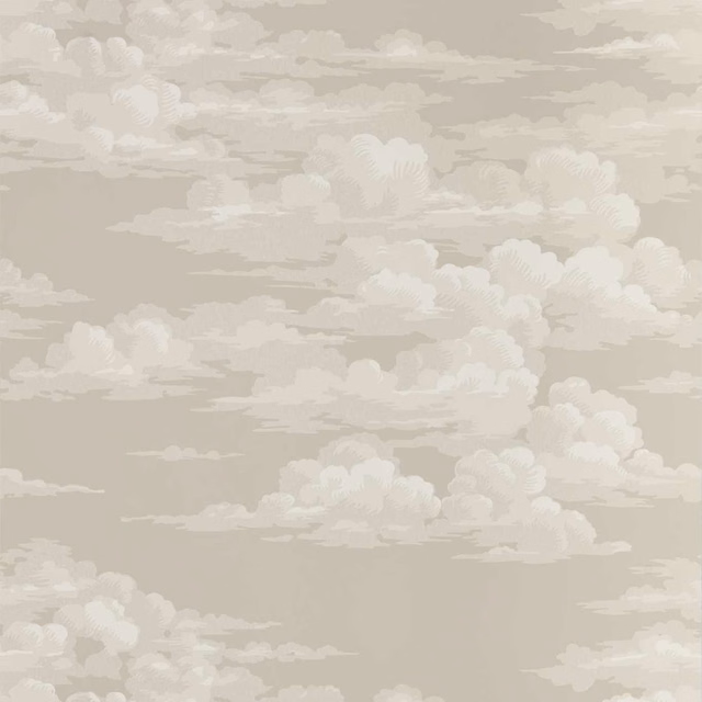 Pale greige wallpaper with layered ivory clouds and a soft painterly sky