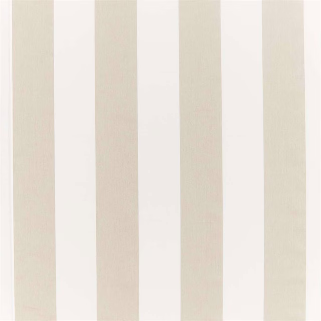Pale ivory and white vertical striped linen fabric with a soft woven texture