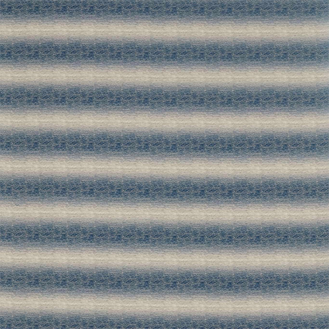 Horizontal misty indigo and pale cream striped fabric with a fine woven texture