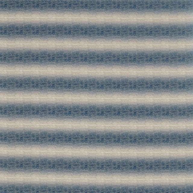 Horizontal misty indigo and pale cream striped fabric with a fine woven texture