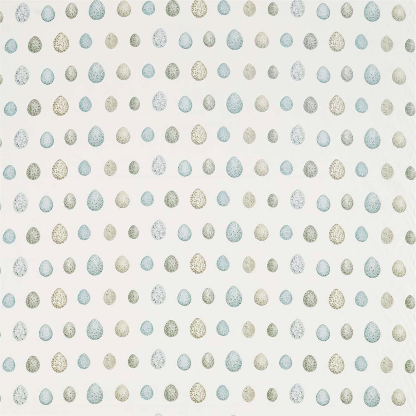 Ivory fabric with small spaced egg motifs in blue, sage and putty tones