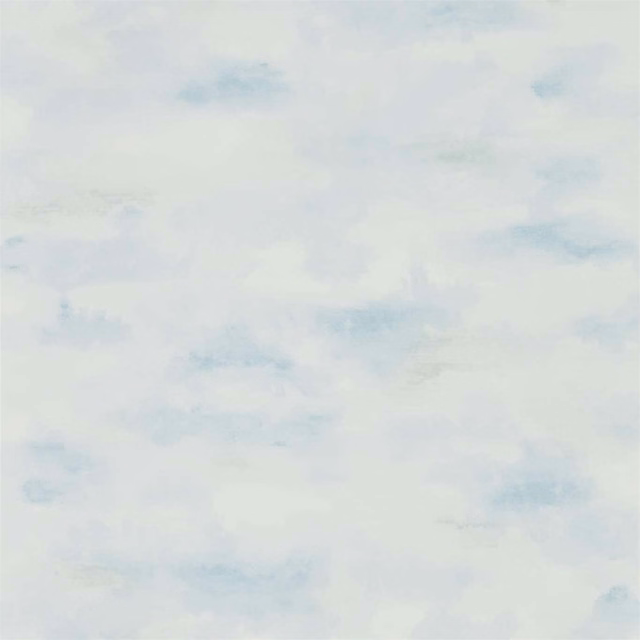Pale sky blue wallpaper with soft cloudy watercolour washes and misty white areas