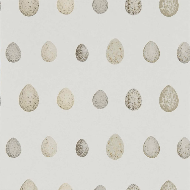 Pale almond stone wallpaper with speckled grey, beige and olive egg motifs