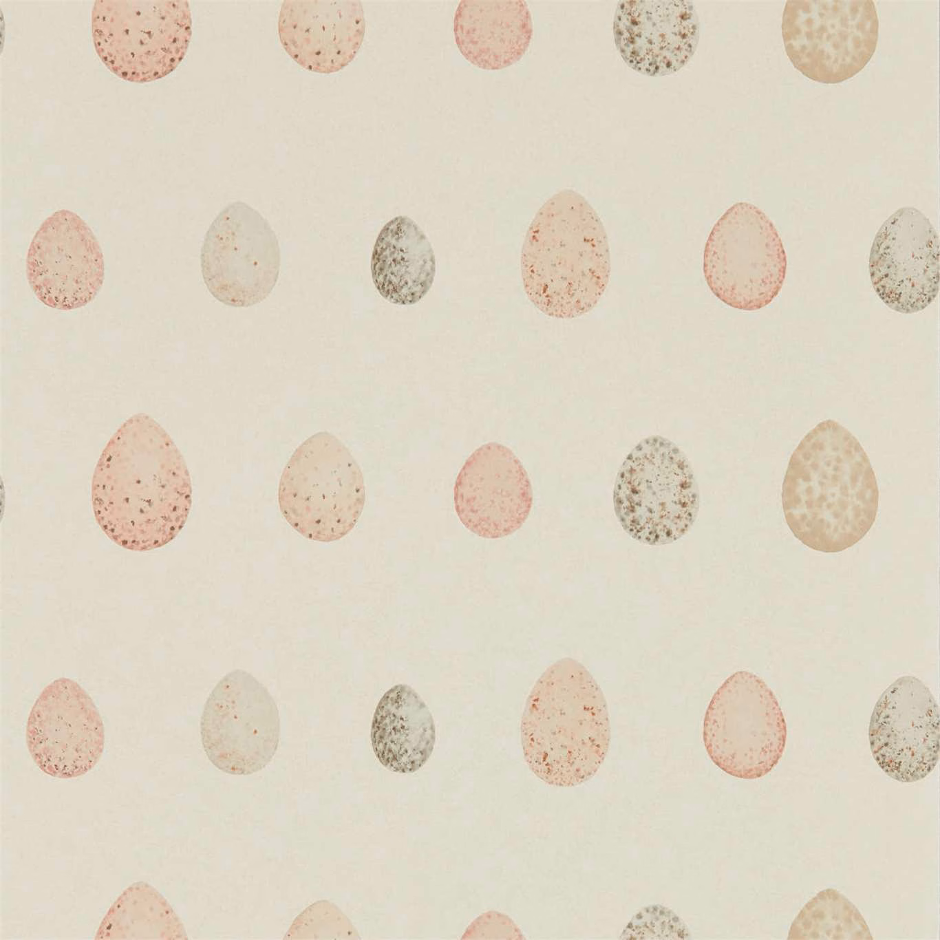 Blush pink and peach egg motifs scattered across a warm cream wallpaper ground
