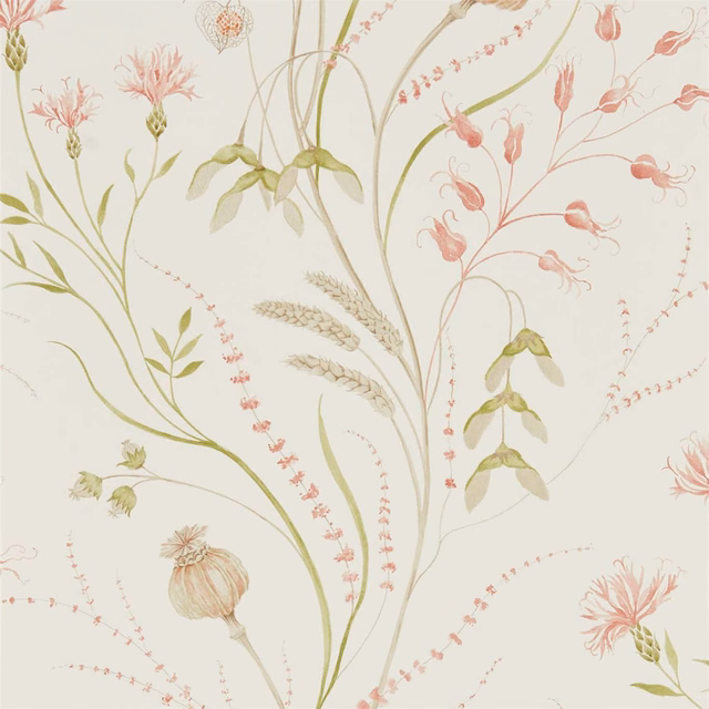 Claret and olive botanical stems with wheat heads on a warm cream ground