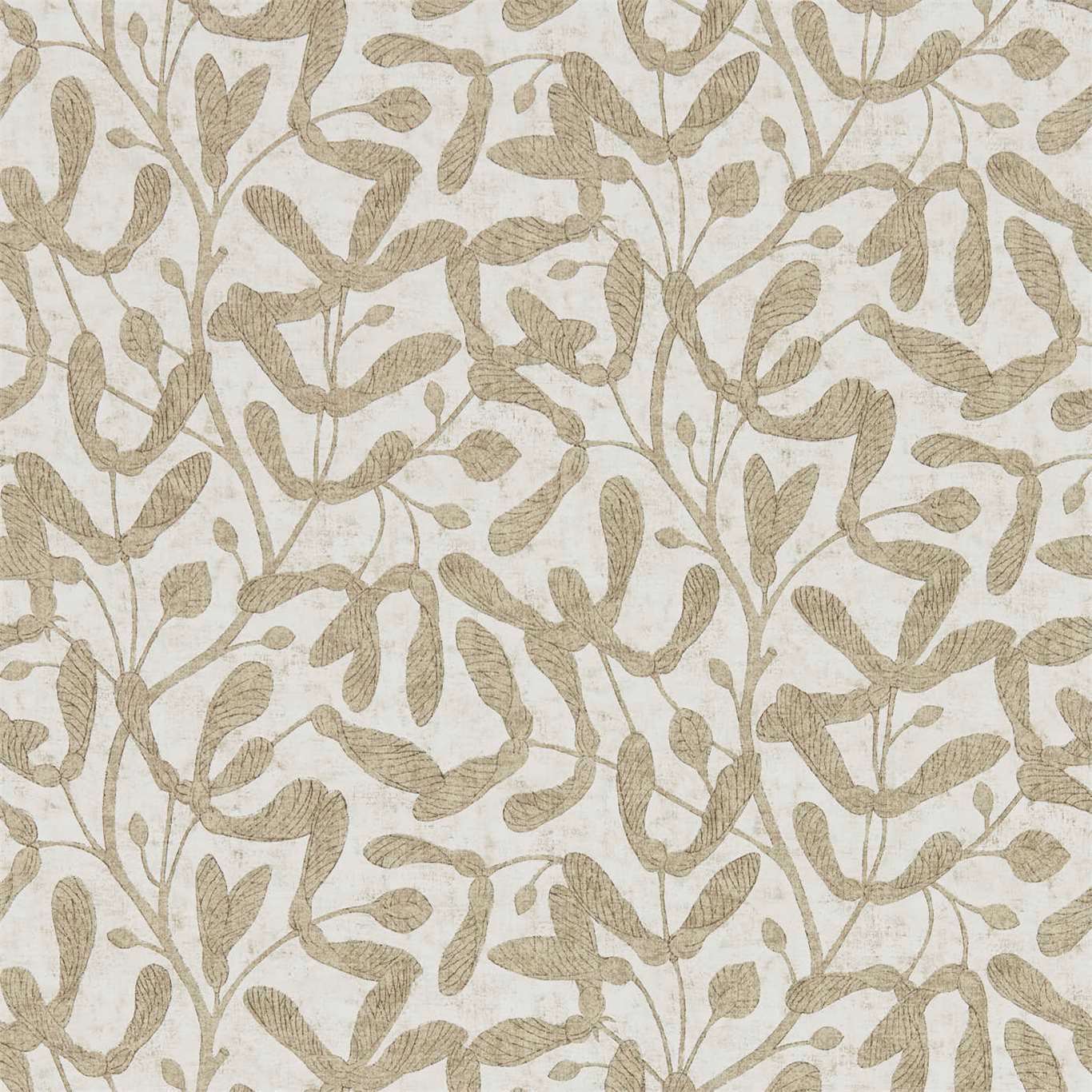 Muted antique-gold leafy trails over a warm ivory wallpaper ground