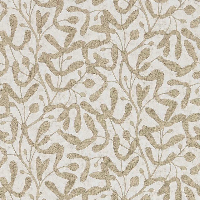 Muted antique-gold leafy trails over a warm ivory wallpaper ground