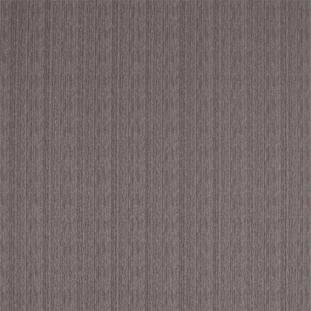 Close-up of a taupe-grey woven fabric with fine vertical texture