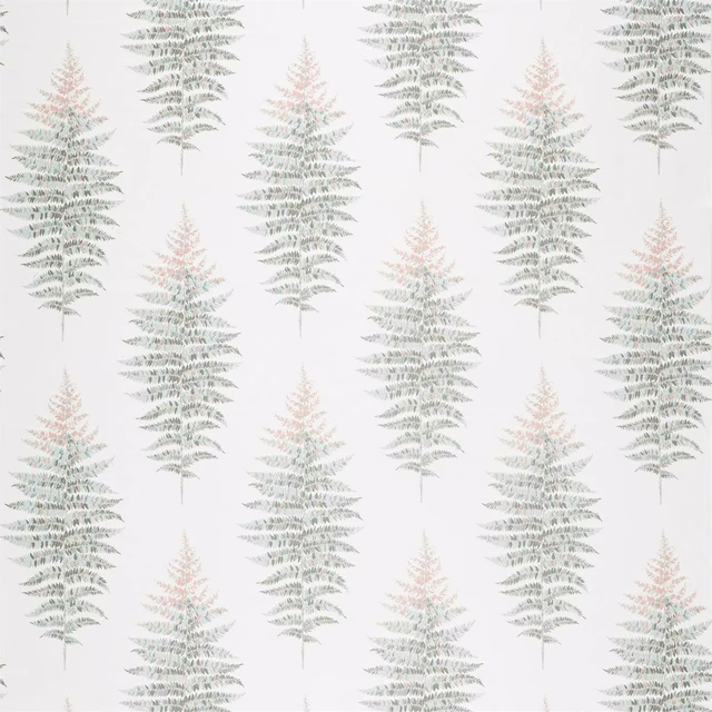 Pale fern repeat on white ground with soft grey and blush accents