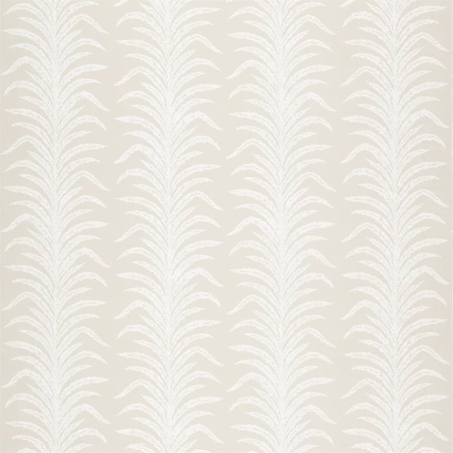 Cream-white striped fabric with feathery fern motif and soft woven texture