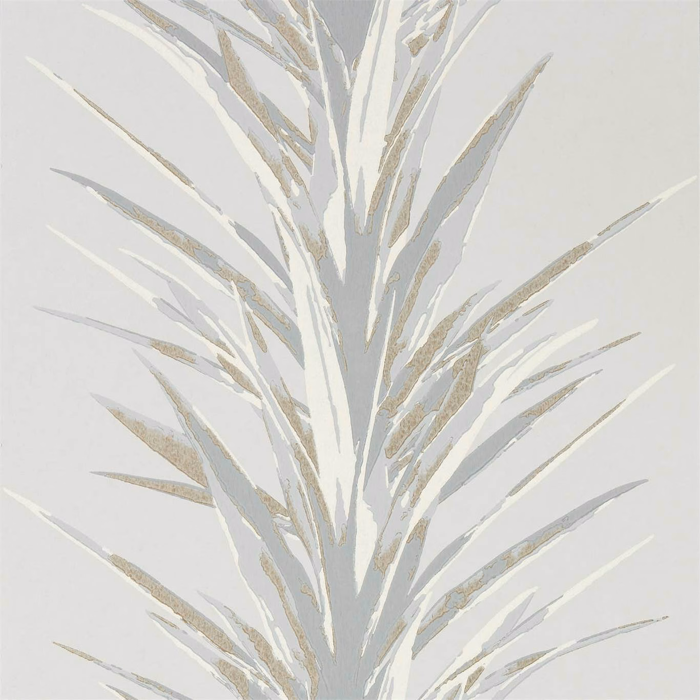 Pale grey yucca fronds with soft gilver accents on a light wallpaper ground
