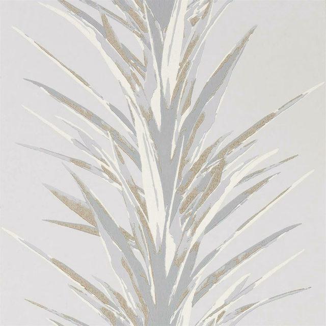 Pale grey yucca fronds with soft gilver accents on a light wallpaper ground