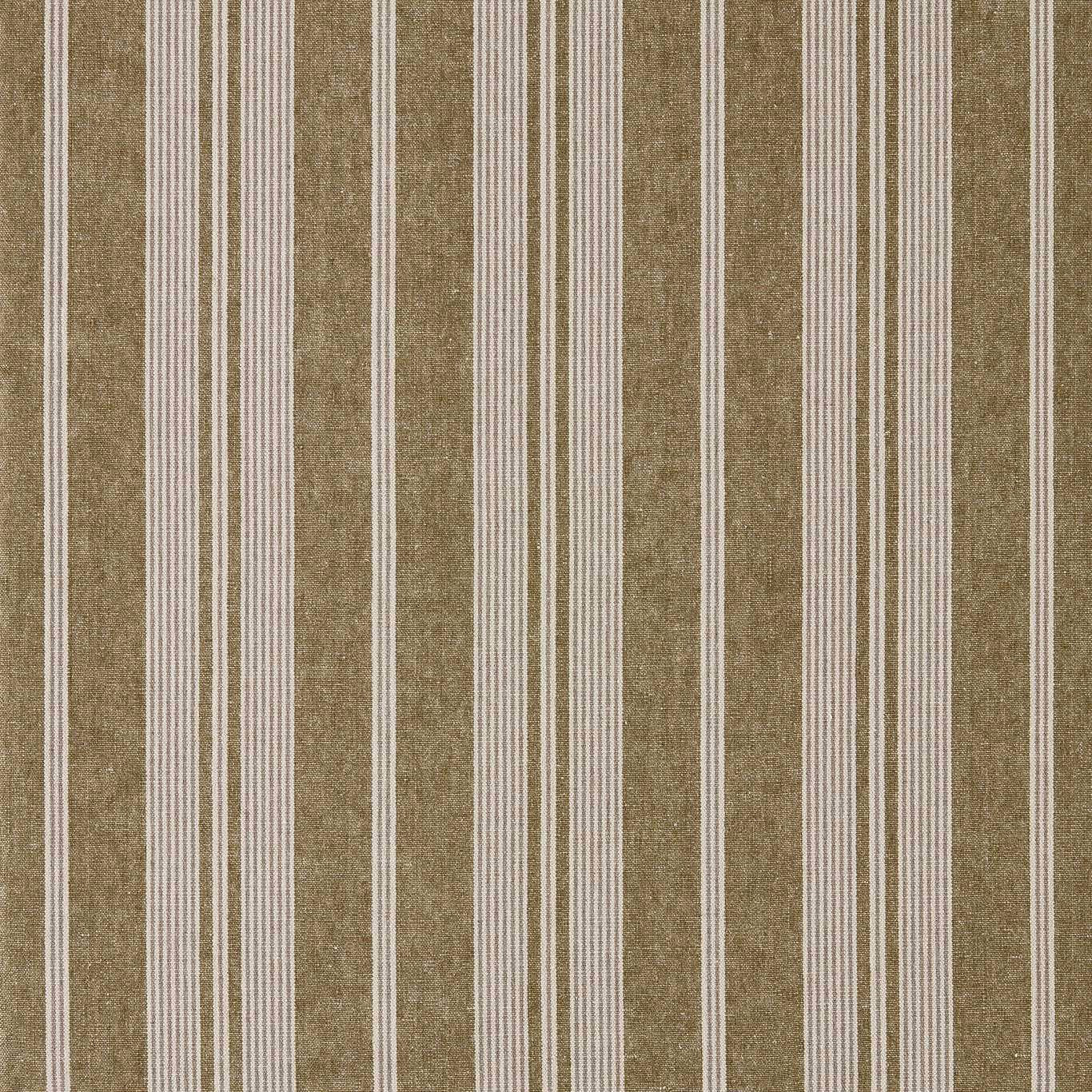 Vertical moss olive stripe fabric with narrow cream and taupe bands