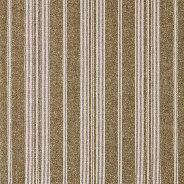 Vertical moss olive stripe fabric with narrow cream and taupe bands